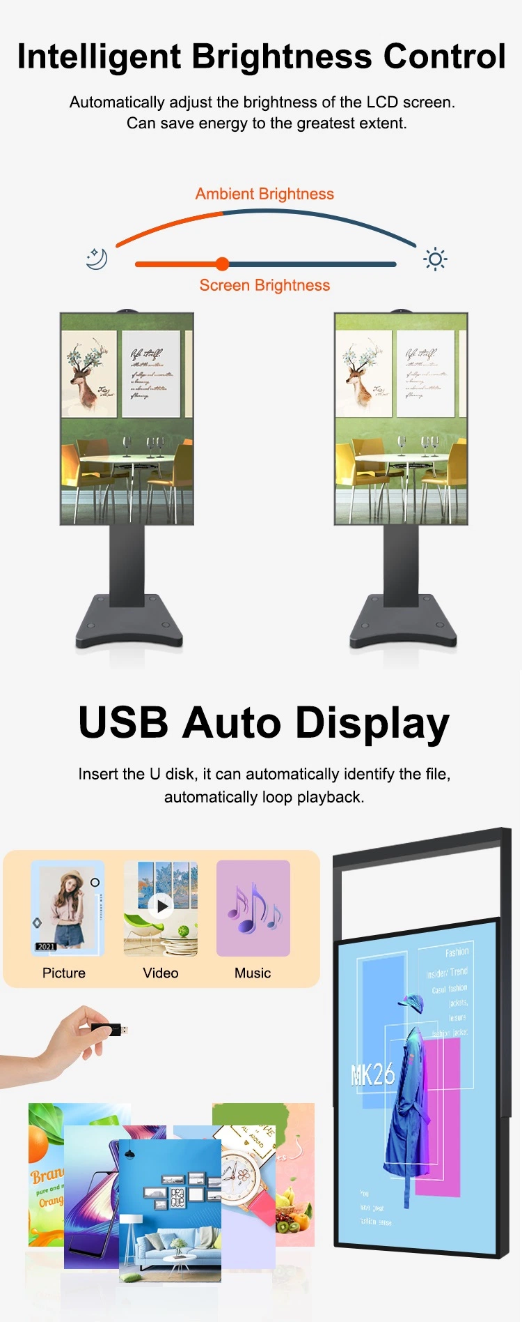 65 Inch Ultra Bright LCD Real Estate Digital Displays Android Network Window Commercial Display Screen