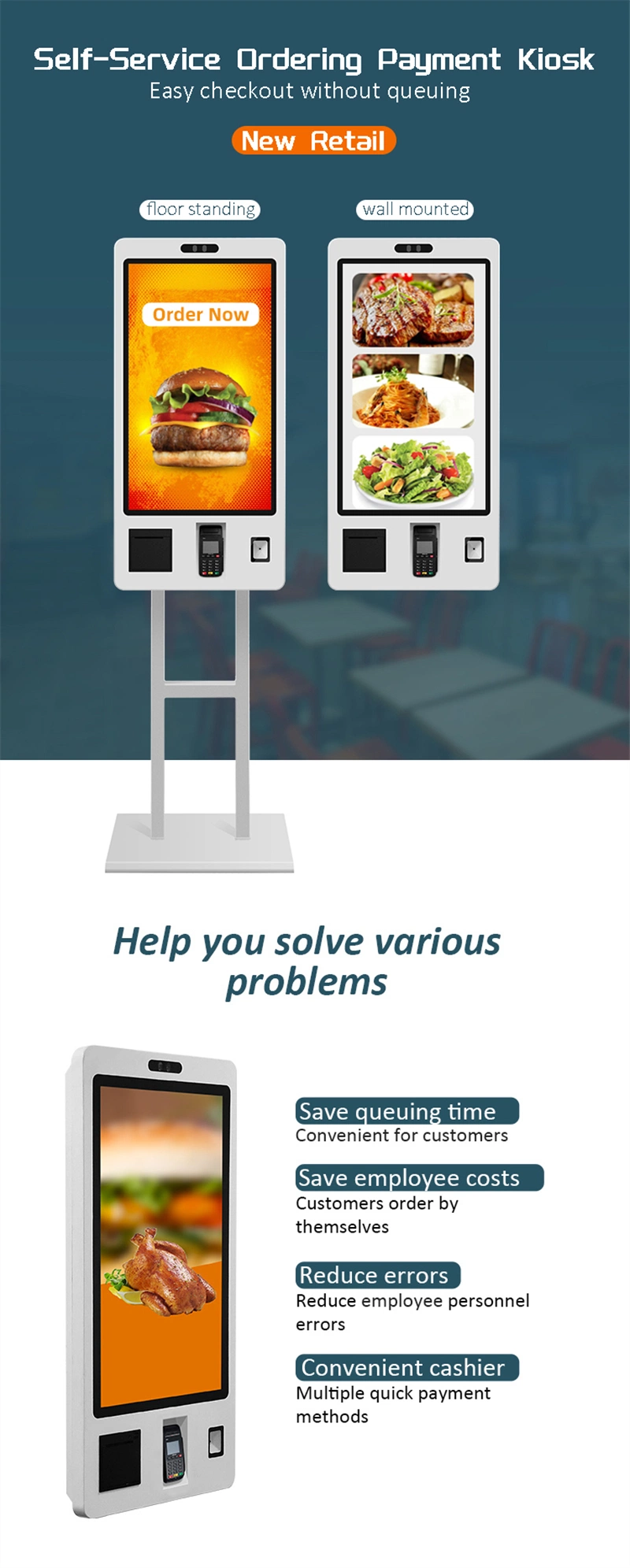 Custom Touch Screen Self Service Payment Kiosk for Fast Food Mcdonald&prime;s Self Payment Kiosk LCD Screen