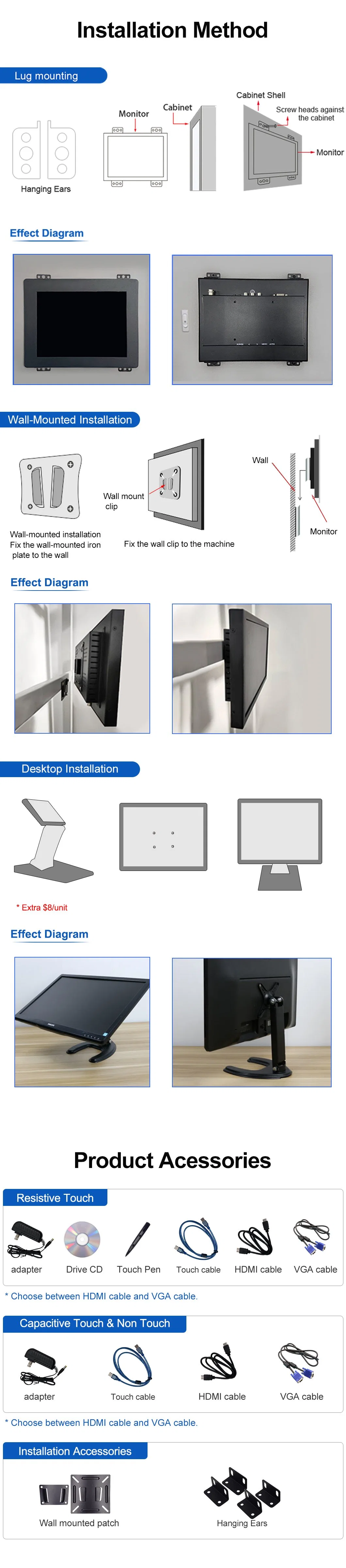 15.6 Inch IPS 1920*1080 HDMI VGA AV BNC Non Touch Screen Aluminum Frame TFT Wall Mounted OEM ODM Industrial LCD Monitor