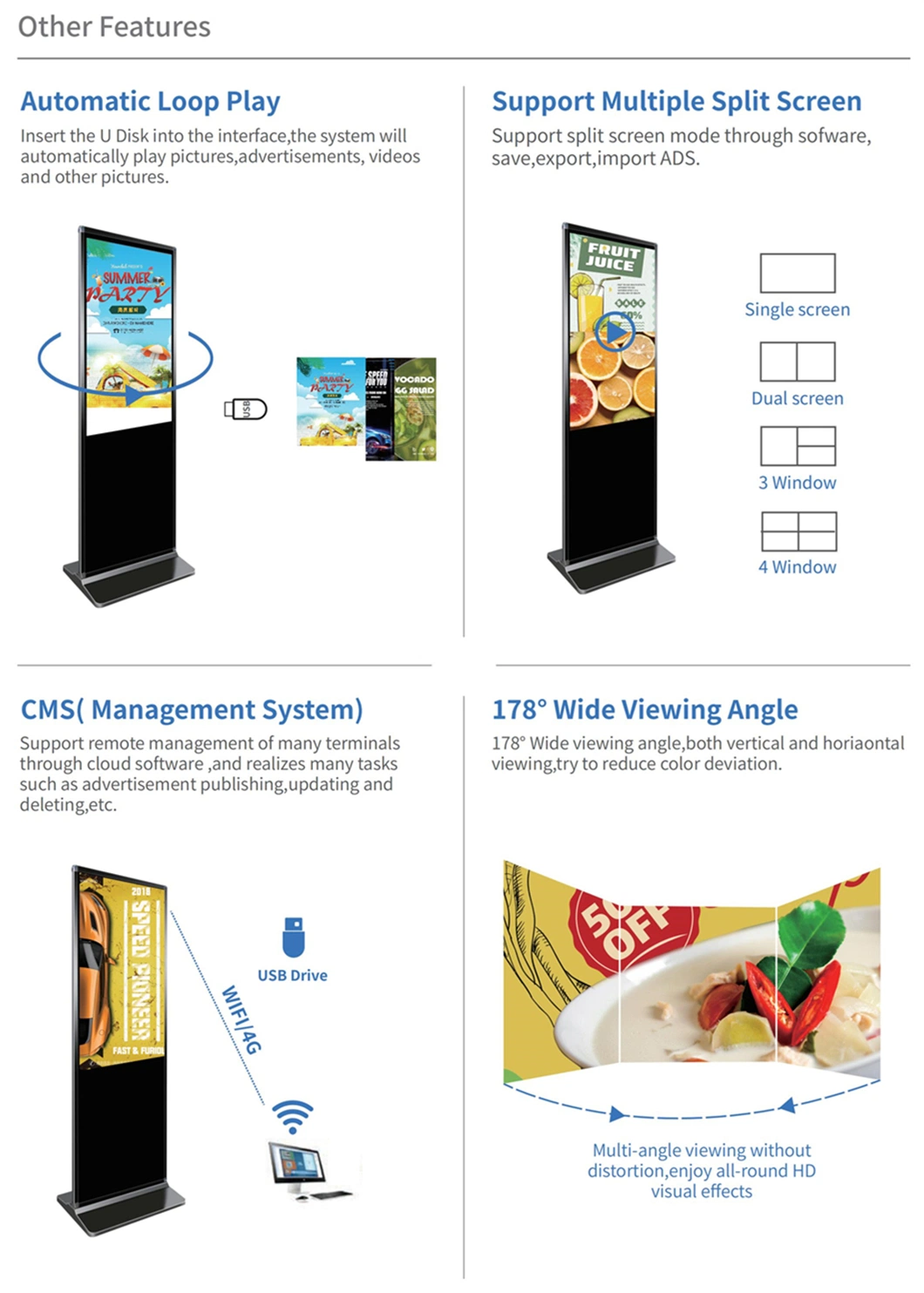 Floor Standing Rotation 32 Inch Wireless Advertising Display Flat Screen TV for Advertising Digital Signage Screens LCD Monitor