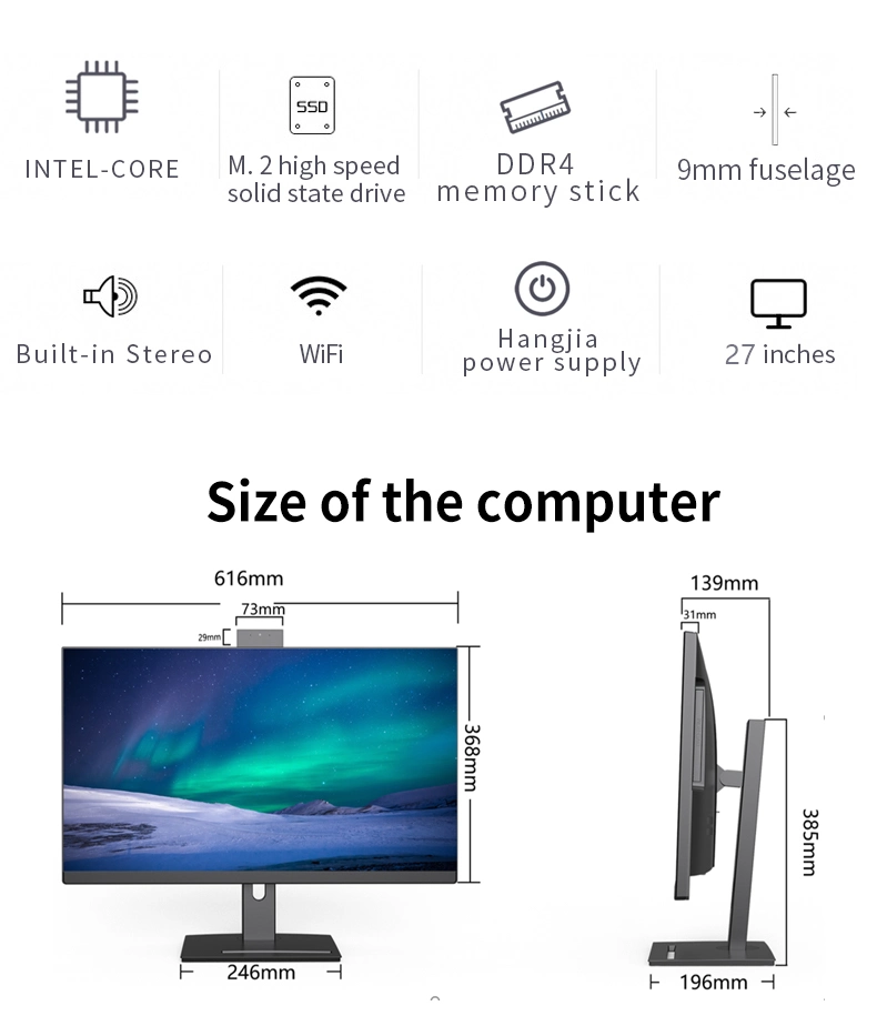 Yowxii OEM Touch Screen I9/I7/I5 Office Aio PC Monoblock Computer All-in-One PC Desktop Business Industrial 27inch Desktop All in One