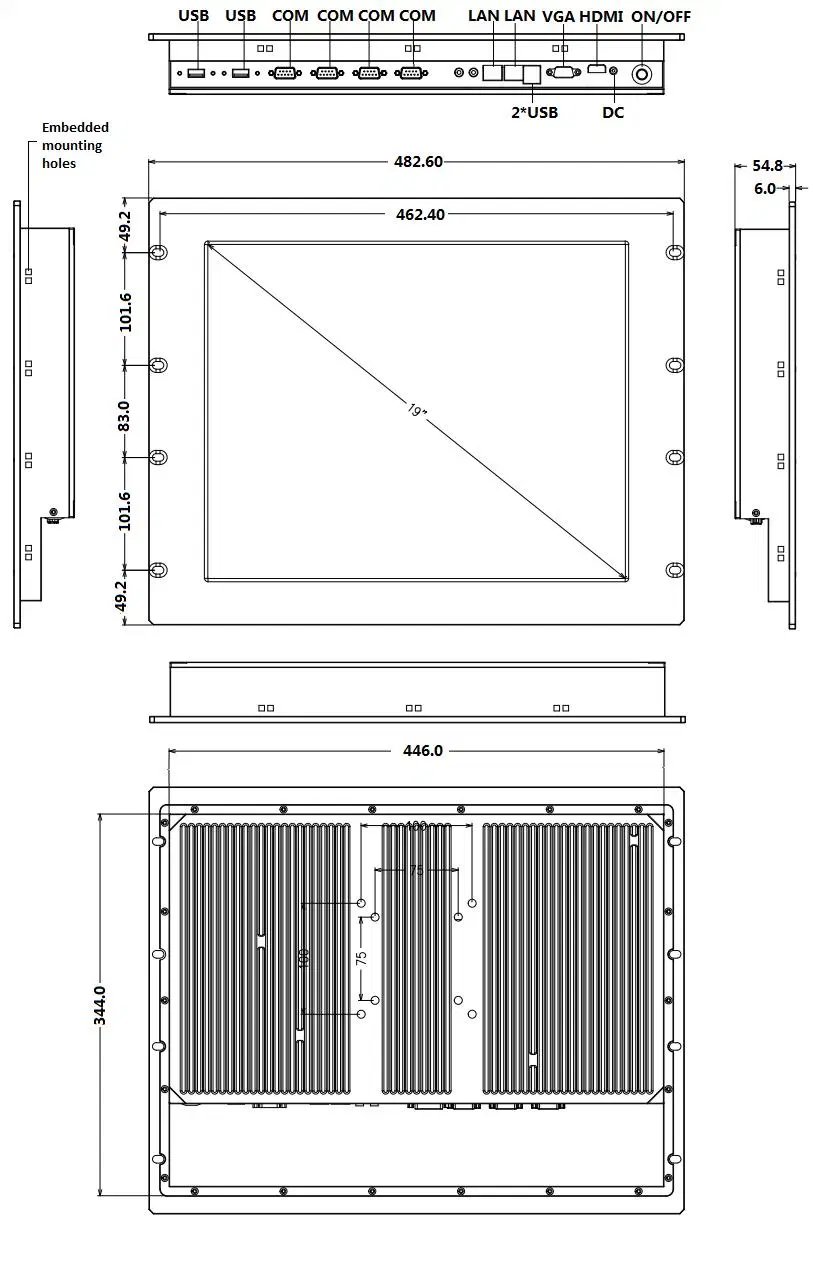 Panel IP65 Dustproof Waterproof Fanless 19 Inch I5 Rack Mount Industrial Touch Screen Panel PC