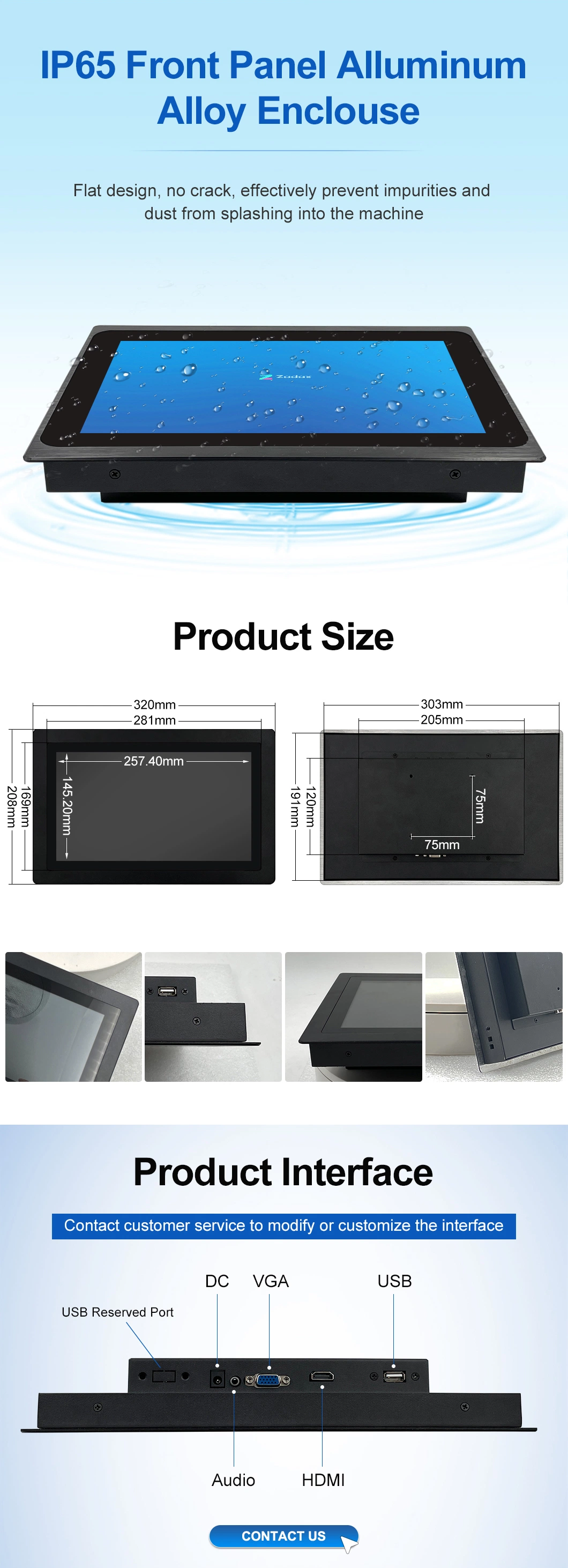 11.6 Inch 1366*768 HDMI VGA Non Touch Screen Metal Aluminum TFT Embedded Pure Flat OEM ODM Industrial LCD Monitor