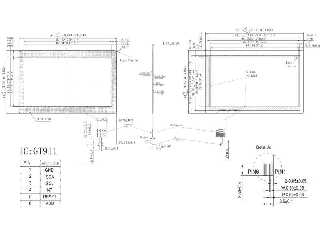 Mipi Interface 7.0 Inch 1024X600 Oca Bonding Capacitive Touch IPS Screen Panel