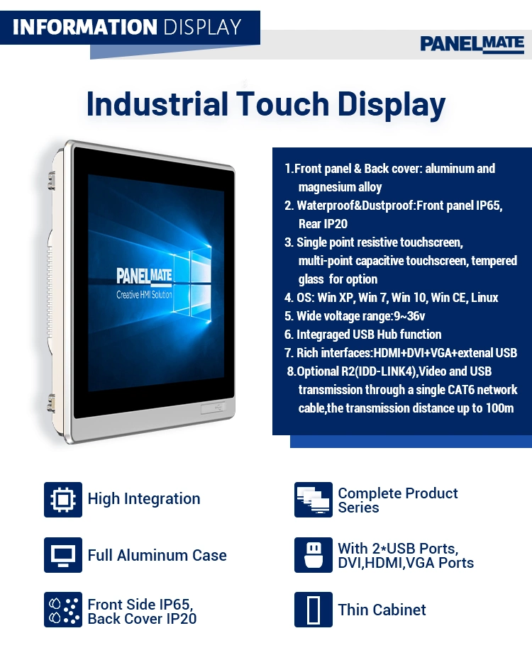 19 Inch Front IP65 Full HD LCD Capacitive Touch Screen Industrial Waterproof Touch Screen Displays Monitor for CNC Industrial Control