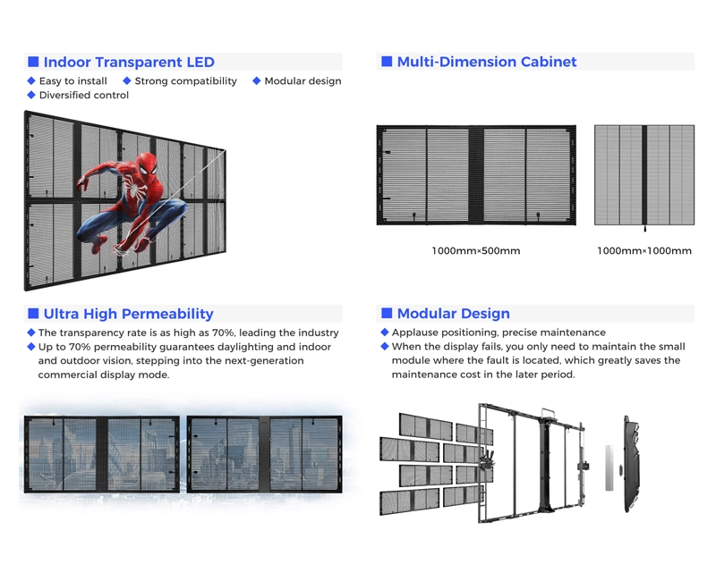 P3.91mm P3.91-7.81mm High Definition Indoor Glass Trestle LED Transparent Touch Display Screen