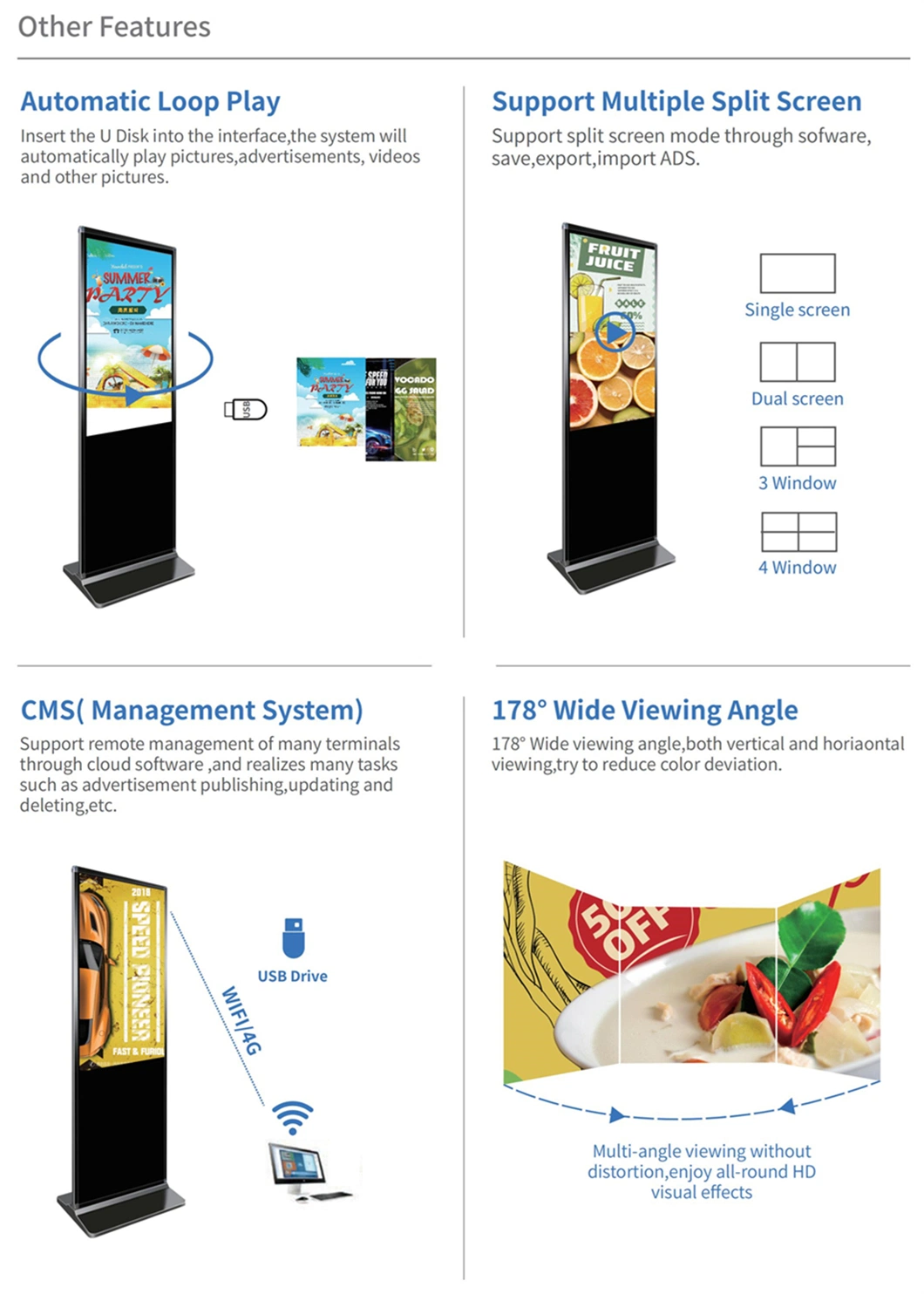Factory Supplier 55 Inch Indoor Windows Advertising Kiosk Touch Floor Standing LCD Digital Signage Indoor Advertising Screen