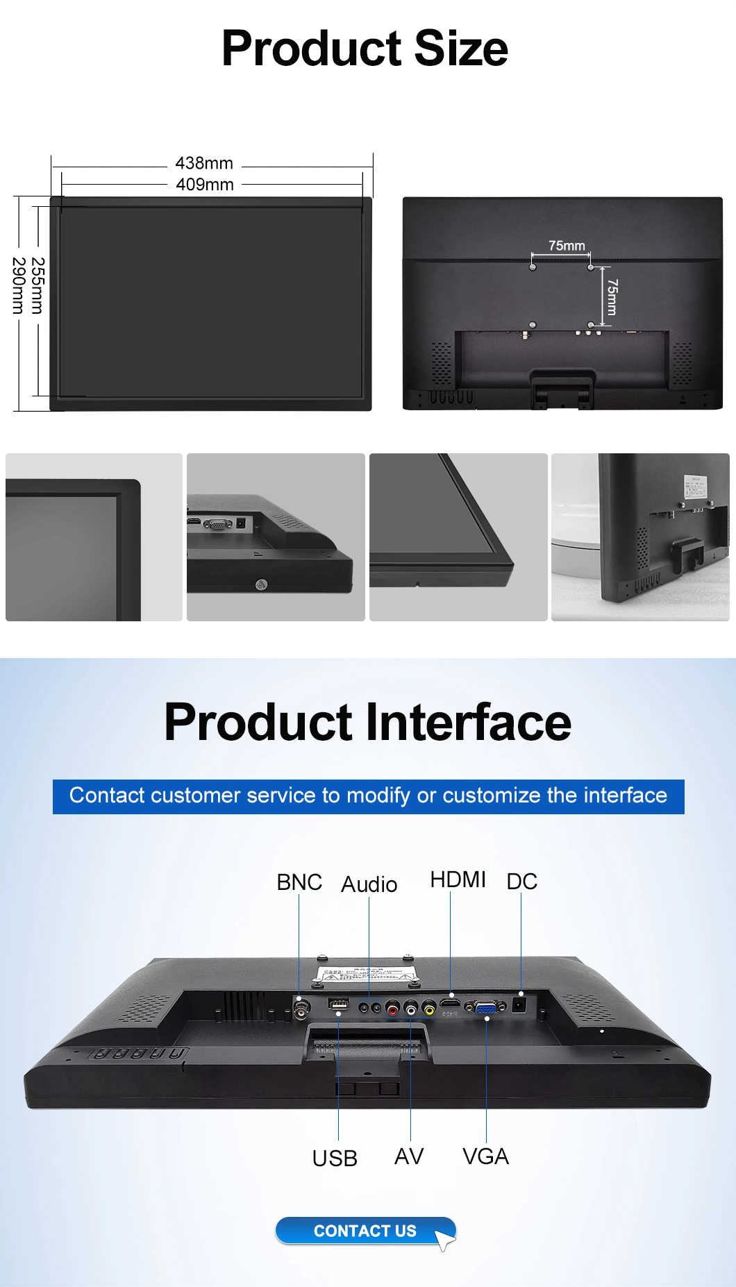 19.2 Inch 1440*900 HDMI VGA AV BNC USB Non Touch Wide Screen Plastic TFT Vesa Wall Mounted Desktop Stand OEM ODM Industrial Factory POS CCTV Monitor