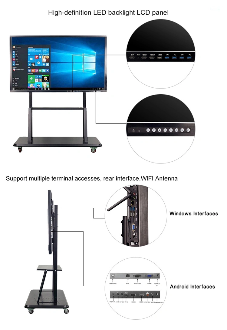 75 Inch LCD Smart All in One Panel Writing Board Digital Touch Screen for Kids