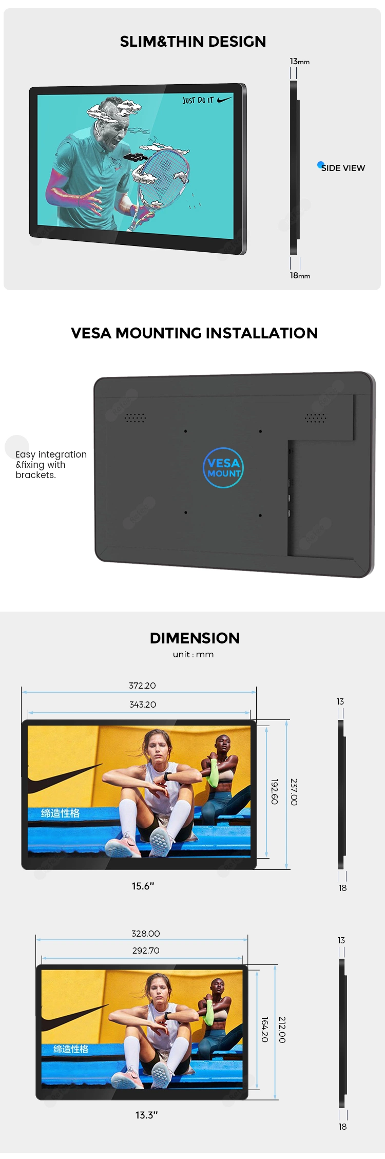 10/13/15/22/32/43/49/55 Inch Advertising Display Touch Screen