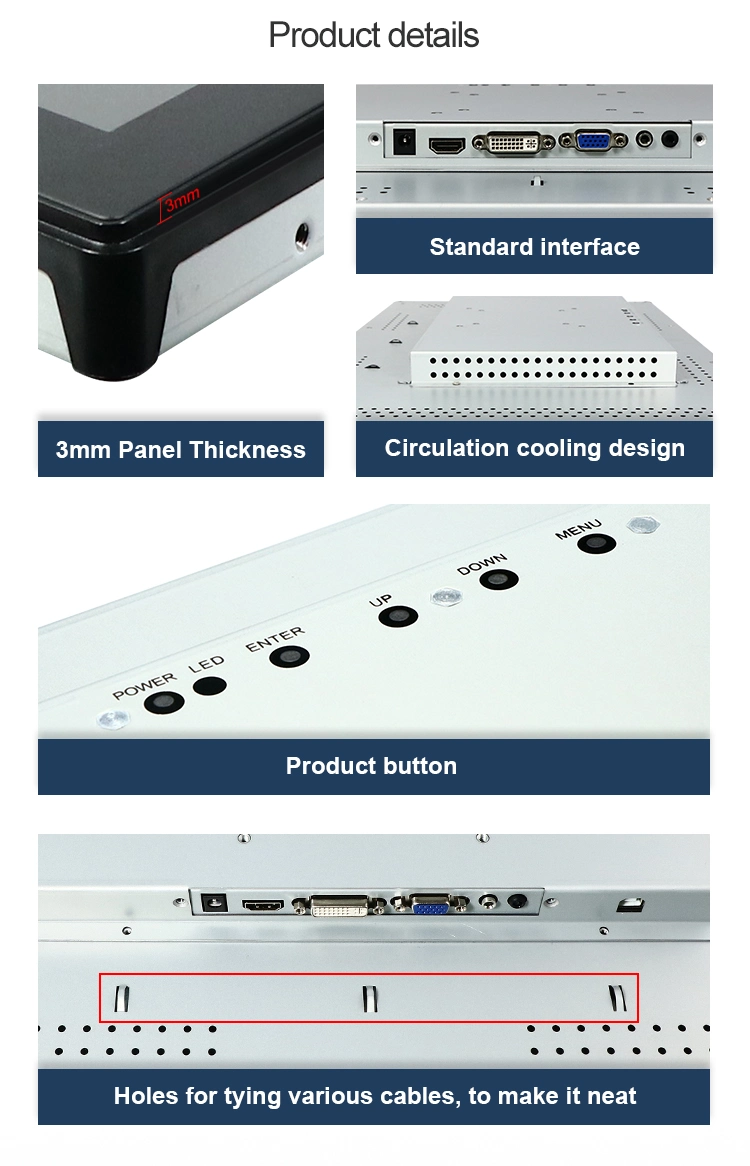 Portworld Embedded 300 Nits IPS Industrial Touch Screen Monitor with DVI HDMI