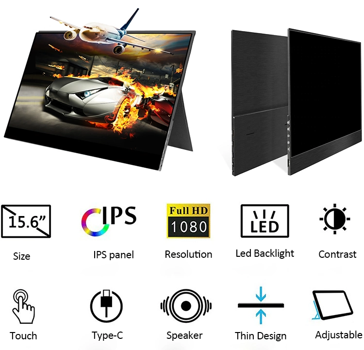Full HD 1080P Large Battery Computer Gaming LCD Touch Monitor Screen 15.6 Inch Portable Monitor