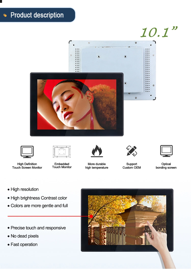 Industrial Embedded 10.1 Inch Touch PC 1280*800 Full Flat LCD Capacitive Screen Display Monitor