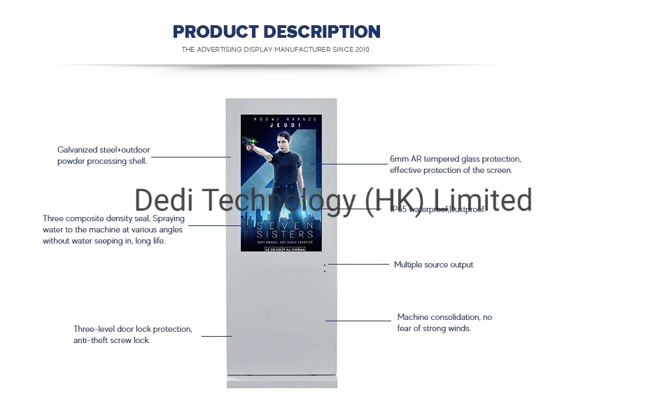 Waterproof IP65 Floorstanding Daylight Readable LCD for Panel Digital Poster 55inch 2500 Nits