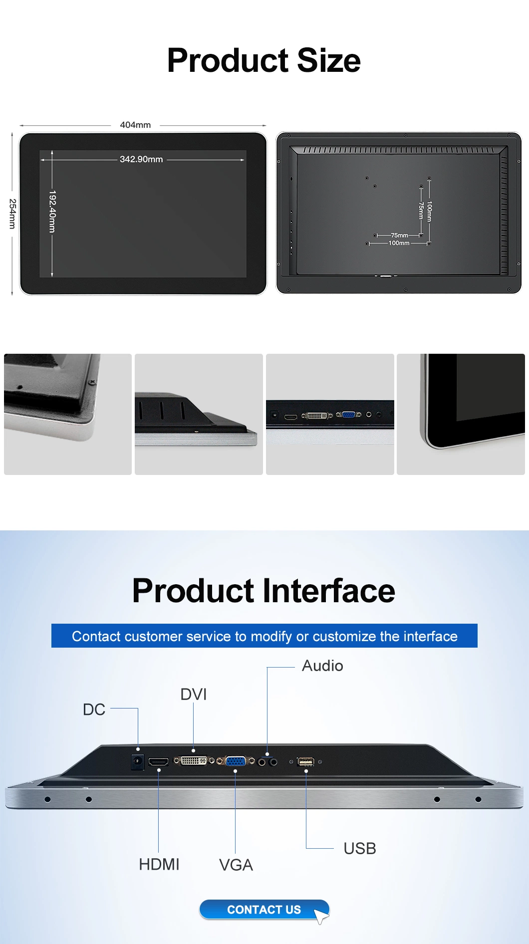 15.6 Inch IPS 1920*1080 HDMI VGA AV BNC Non Touch Screen Aluminum Frame TFT Wall Mounted OEM ODM Industrial LCD Monitor