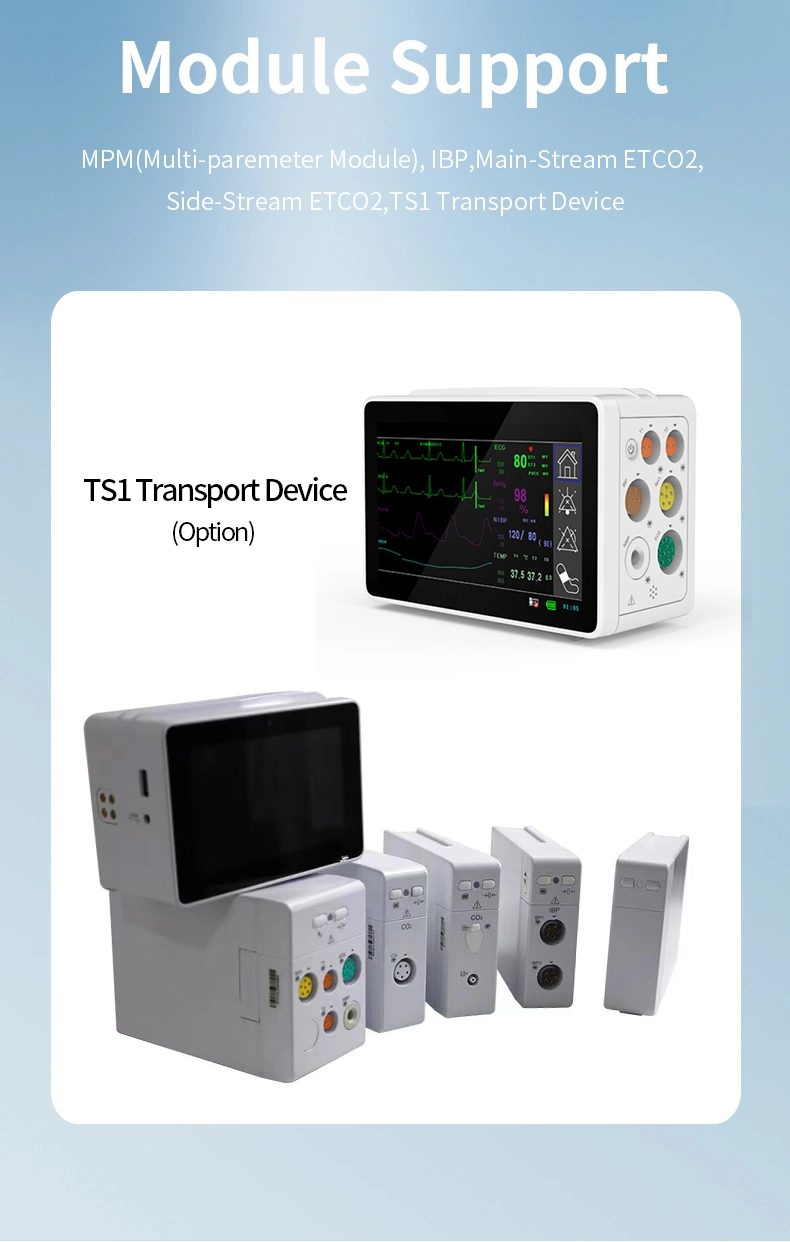 Touch Screen Built-in Large-Capacity Removable Rechargeable Probe Sp02 Plug in Patient Monitor