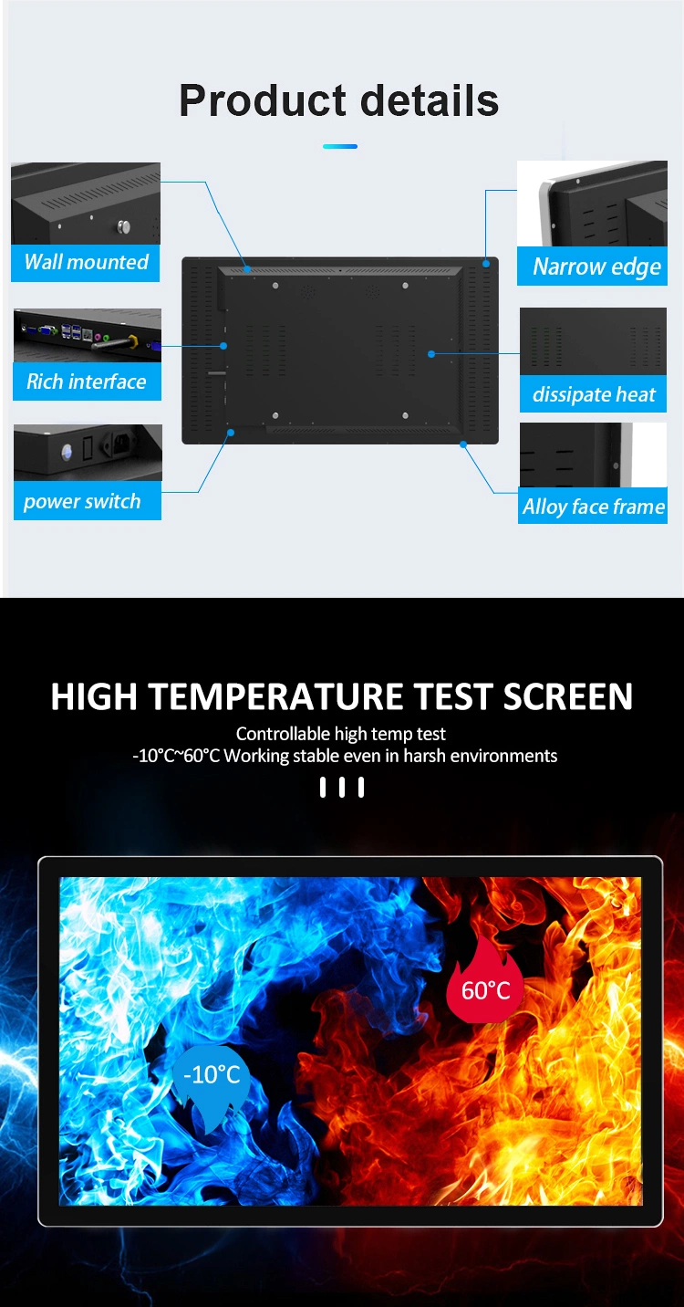 27 32 43 Inch 1920X1080 Android System Wall Mounted LCD Display Waterproof Industrial Capacitive Touch Screen Monitor