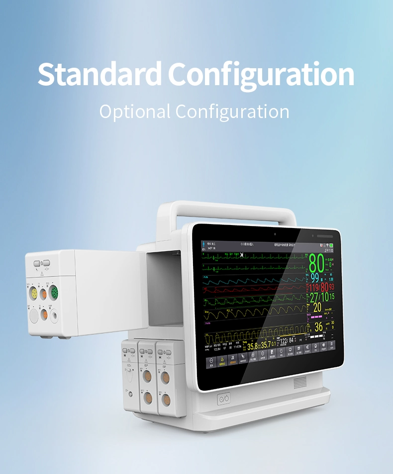 Touch Screen Built-in Large-Capacity Removable Rechargeable Probe Sp02 Plug in Patient Monitor