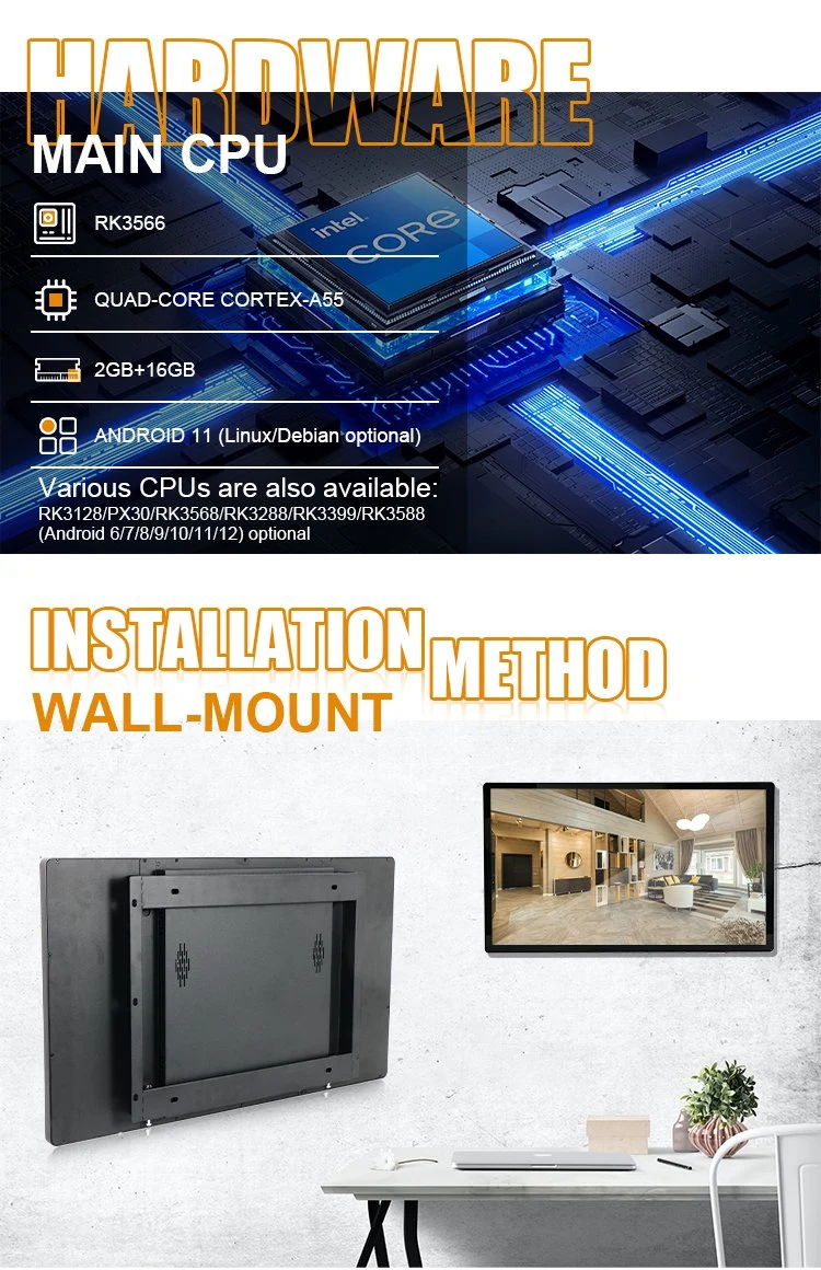 32 Inches Digital Signage Kiosk Metal Case Wall Mount Android Advertising Player Rk3566 Touch Screen for Shopping Mall