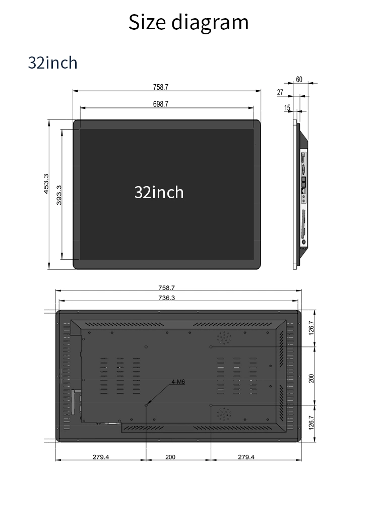 32-Inch Wide Sunlight Readable Industrial Touchscreen Monitor with Capacitive Touch Screen