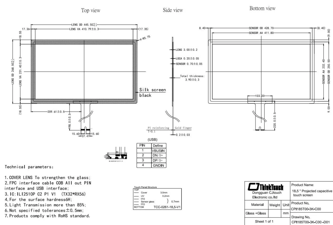 Cjtouch Custom Designed China Manufacturer 18.5 &quot; Touch Screen Panel Capacitive Touch Panel