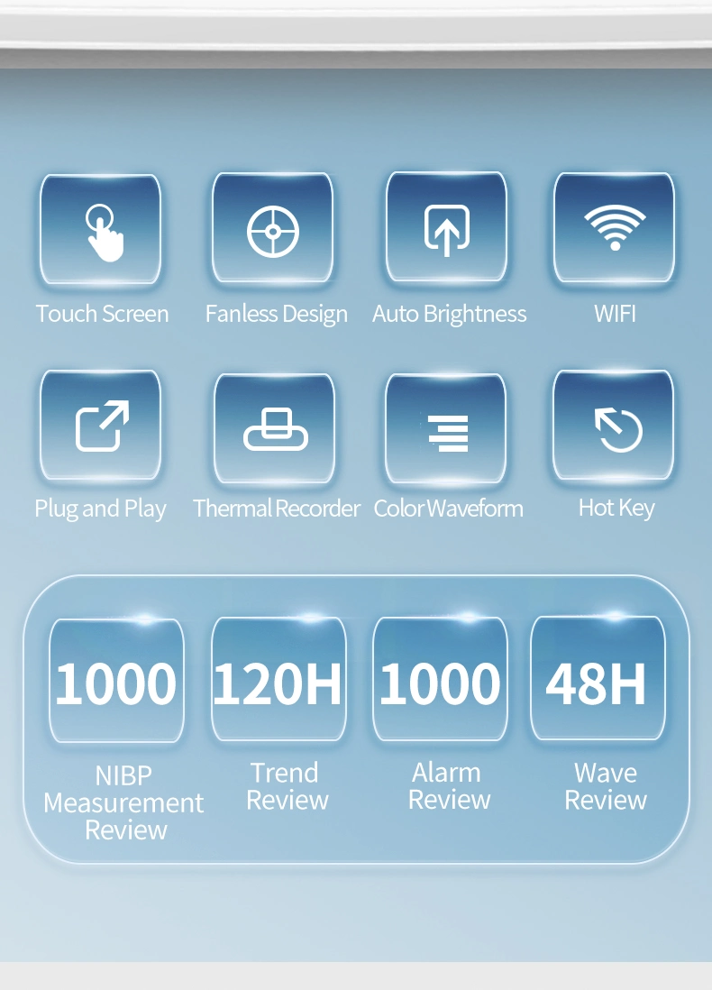 Touch Screen Built-in Large-Capacity Removable Rechargeable Probe Sp02 Plug in Patient Monitor