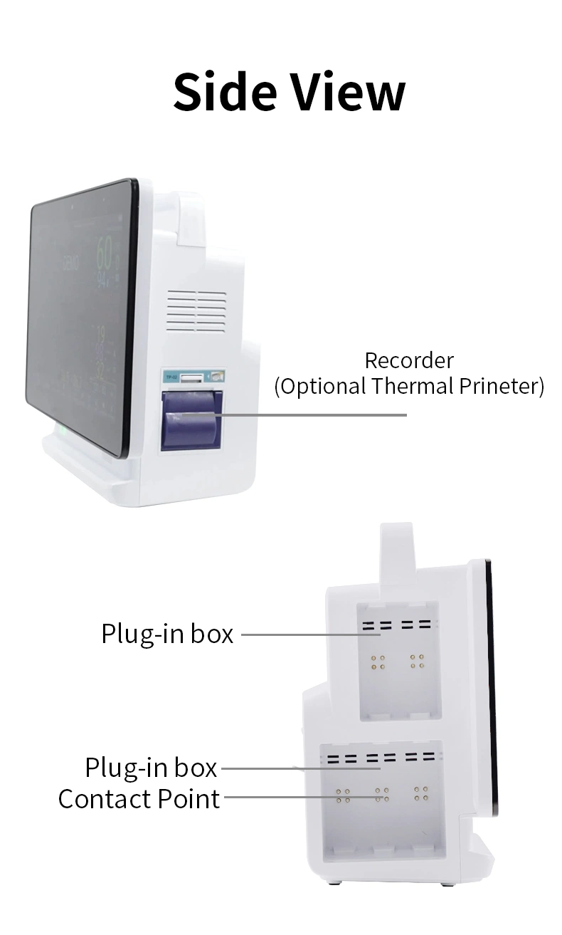 Touch Screen Built-in Large-Capacity Removable Rechargeable Probe Sp02 Plug in Patient Monitor