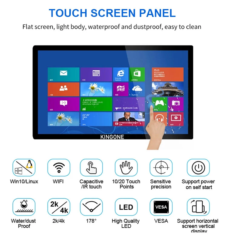 Kingone 32-Inch Rockchip Android Win11 All-in-One Large Tablet Interactive Panels Wall Mount Touch Screen Monitor