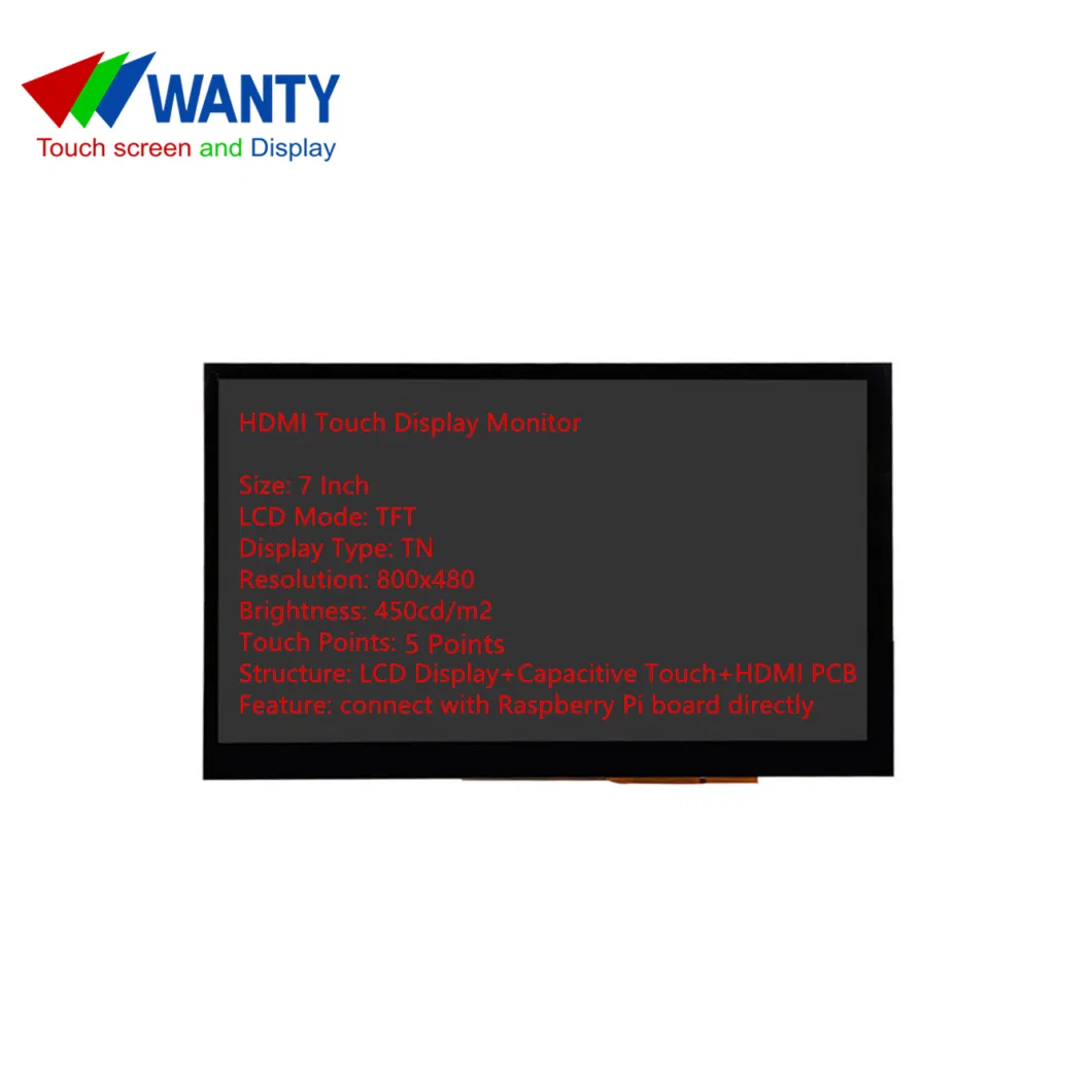 China Supplier 7 Inch 800x480 HDMI LCD Module TFT Display 5Points Cap Touchscreen PCAP Projected Capacitive Touch Panel Screen