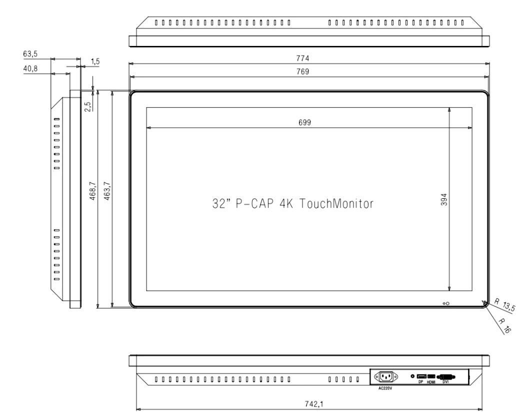 32 Inch Interactive LCD Touch Screen Display with Dp Port