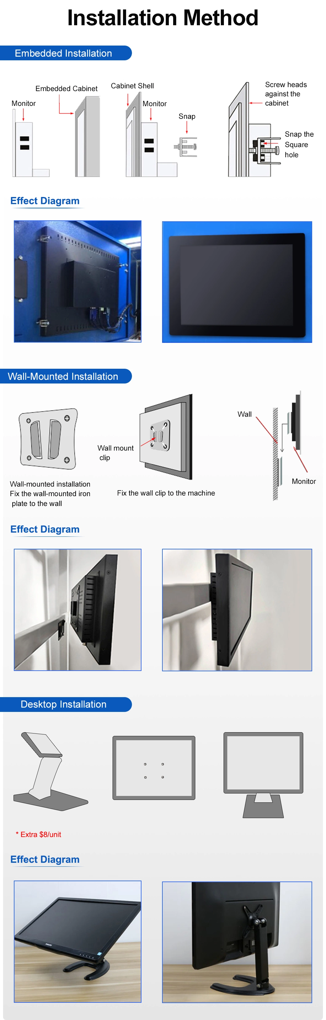 11.6 Inch 1366*768 HDMI VGA Non Touch Screen Metal Aluminum TFT Embedded Pure Flat OEM ODM Industrial LCD Monitor