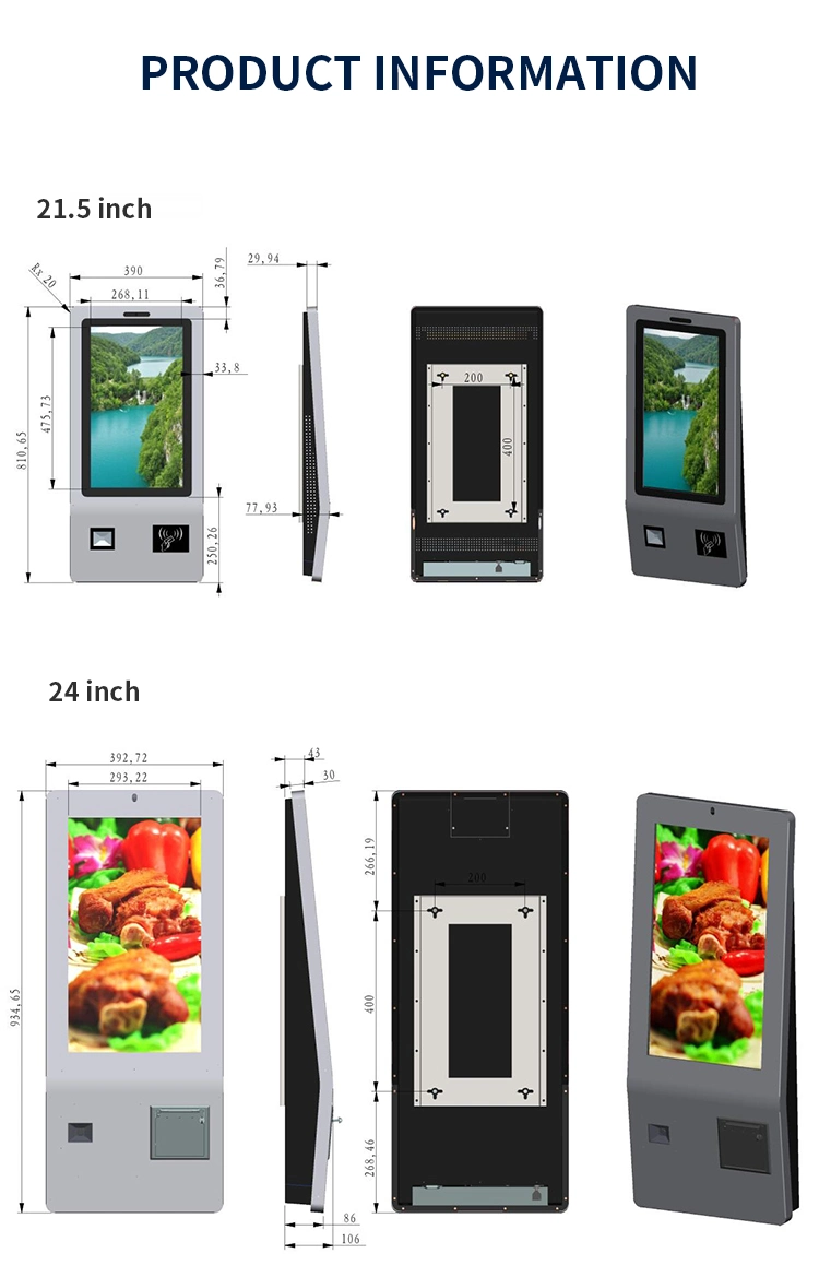 24 32 Inch Restaurant Automatic Kiosk Touch Screen Computer Unattended Self Ordering Self Service Payment Kiosk Monitor