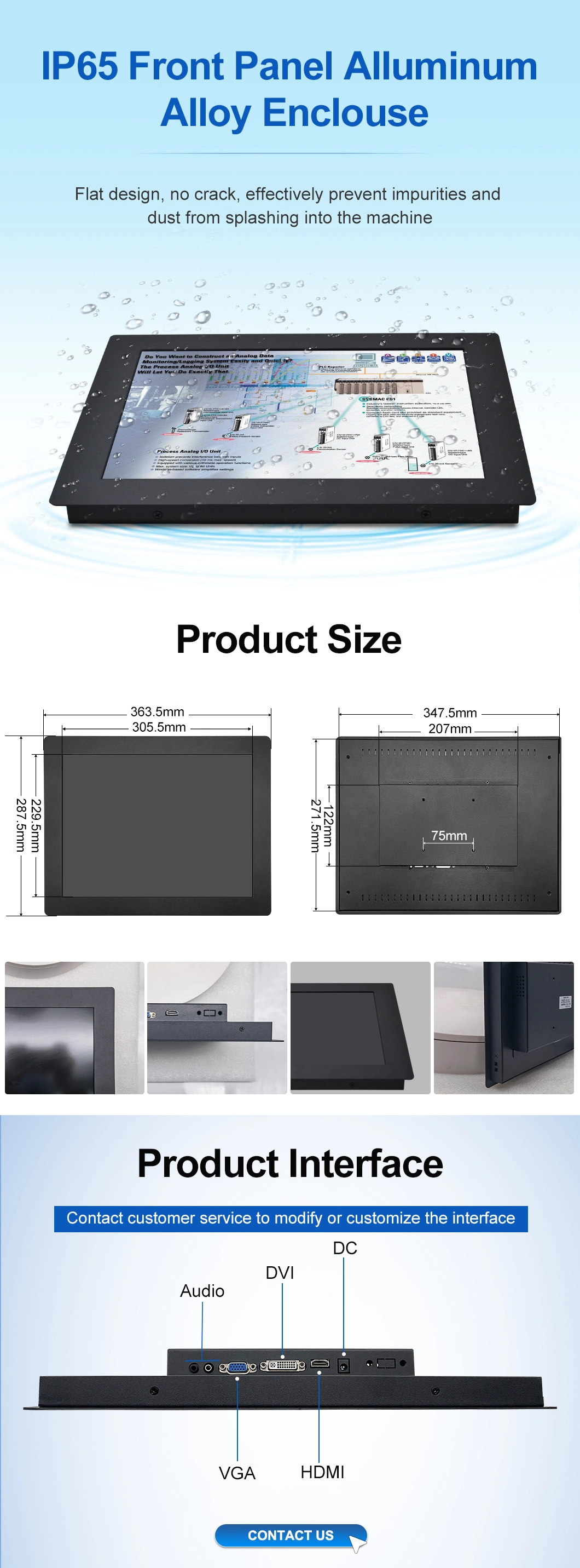 15 Inch 1024*768 HDMI VGA DVI Non Touch Screen Metal Case TFT Embedded OEM ODM Industrial LCD Monitor