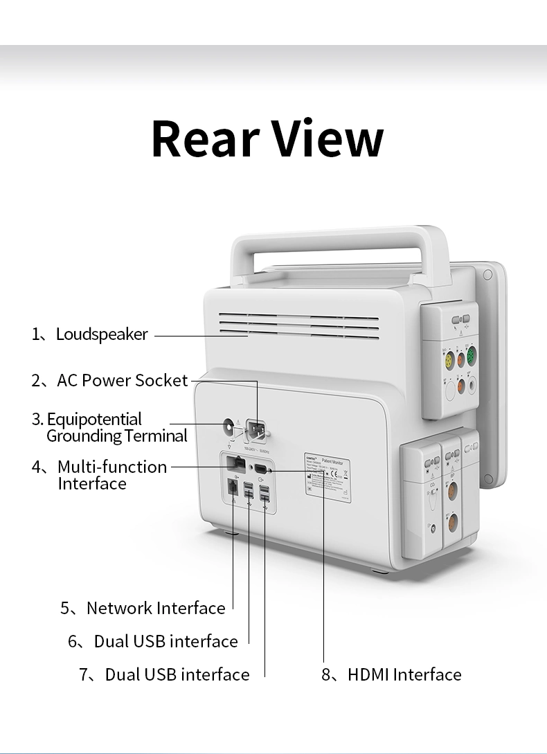 Touch Screen Built-in Large-Capacity Removable Rechargeable Probe Sp02 Plug in Patient Monitor