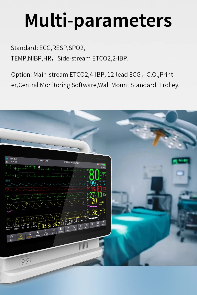 Touch Screen Built-in Large-Capacity Removable Rechargeable Probe Sp02 Plug in Patient Monitor