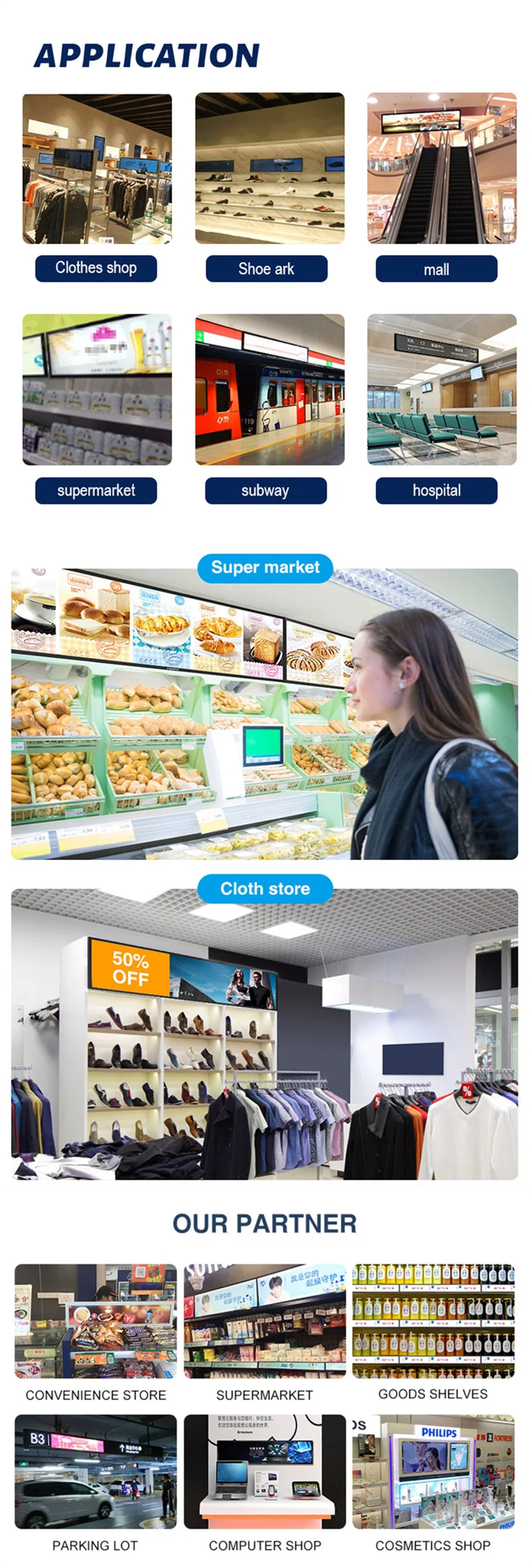 36 Inch High Resolution Ultra Wide Supermarket Advertising Shelf Edge Touch Screen 36 Inch Stretched Bar LCD Display LCD Monitor