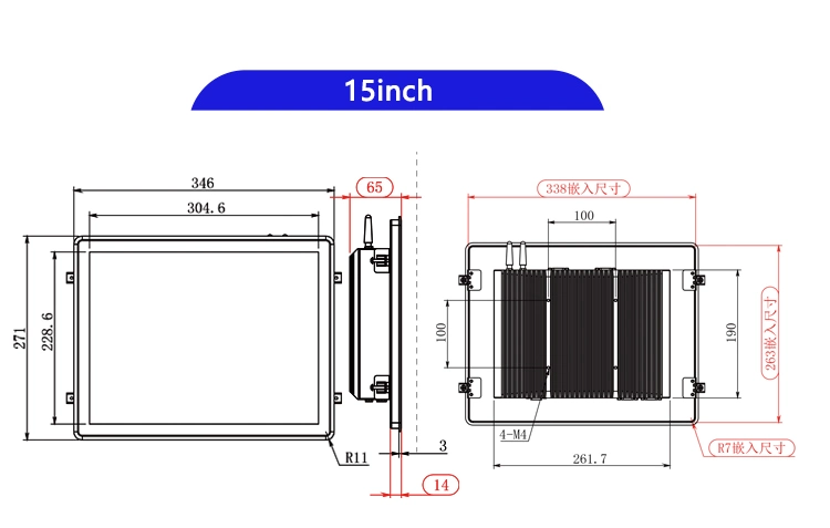 15 Inch Fully Enclosed Embedded HDMI USB VGA Interface Industrial Capacitive Touch Screen Industrial Monitor