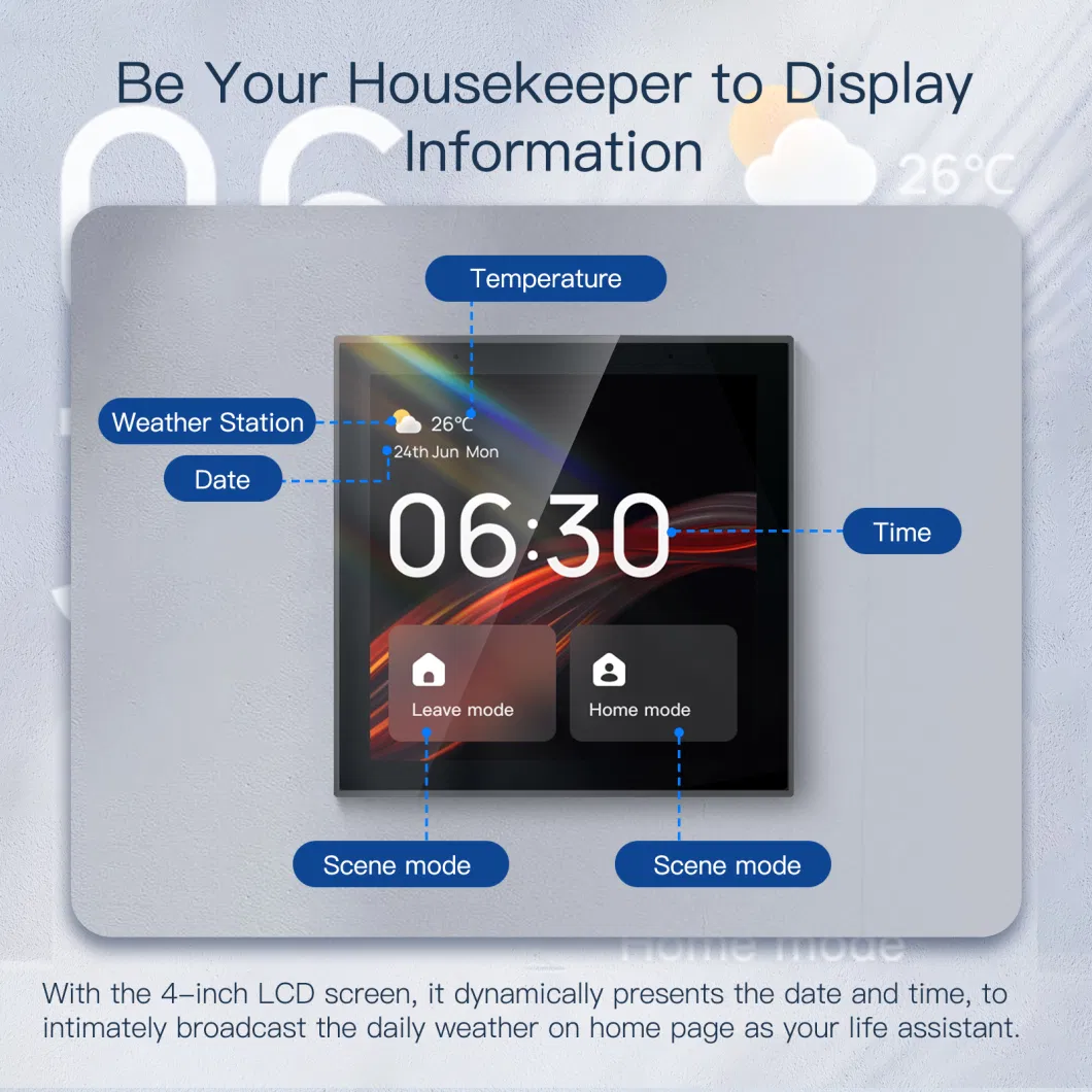 4 Inch Tuya Smart Home Touch Screen Central Control Panel WiFi/ Zigbee Gateway Tuya Smart Control Panel Built-in Alexa Speaker