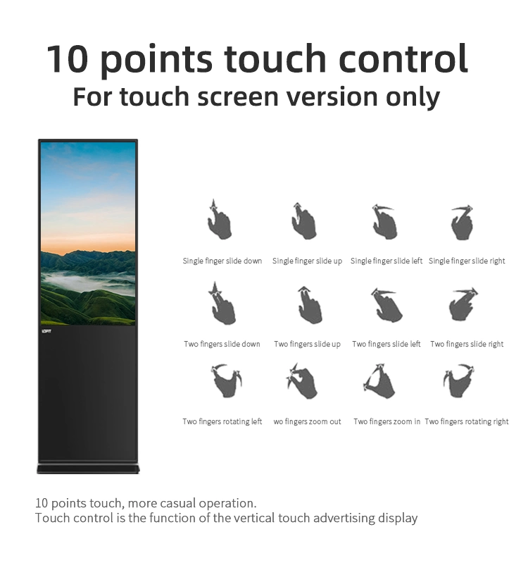 Lofit 43 55 65 Inch Touch Screen Vertical LCD Panel Stand Advertising Display LED Advertising Machine Full HD Big Advertising Screen