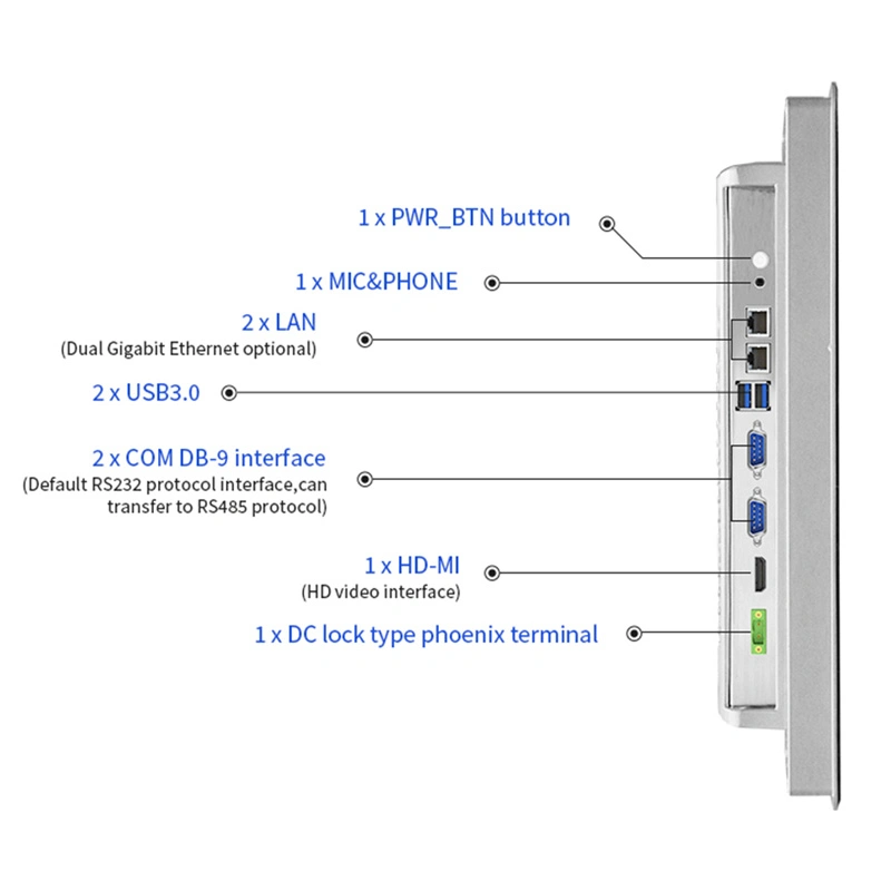 Industrial PC 1024X768 Resolution 10 Points Capacitive Touch Screen 4G RAM 64G SSD Commercial 10.4 Inch Panel PC