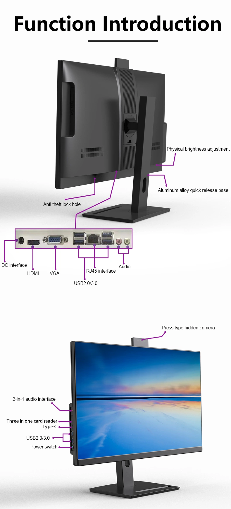 Yowxii OEM Touch Screen I9/I7/I5 Office Aio PC Monoblock Computer All-in-One PC Desktop Business Industrial 27inch Desktop All in One