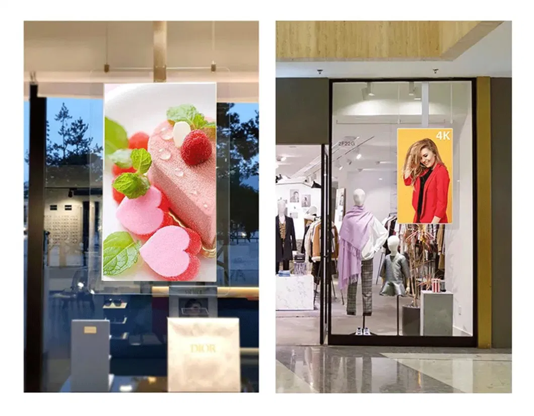 Bank 49-Inch Android Window Hangs LCD Digital Signage Display on a Daylight-Readable Double-Sided Display for Retail Window Advertising