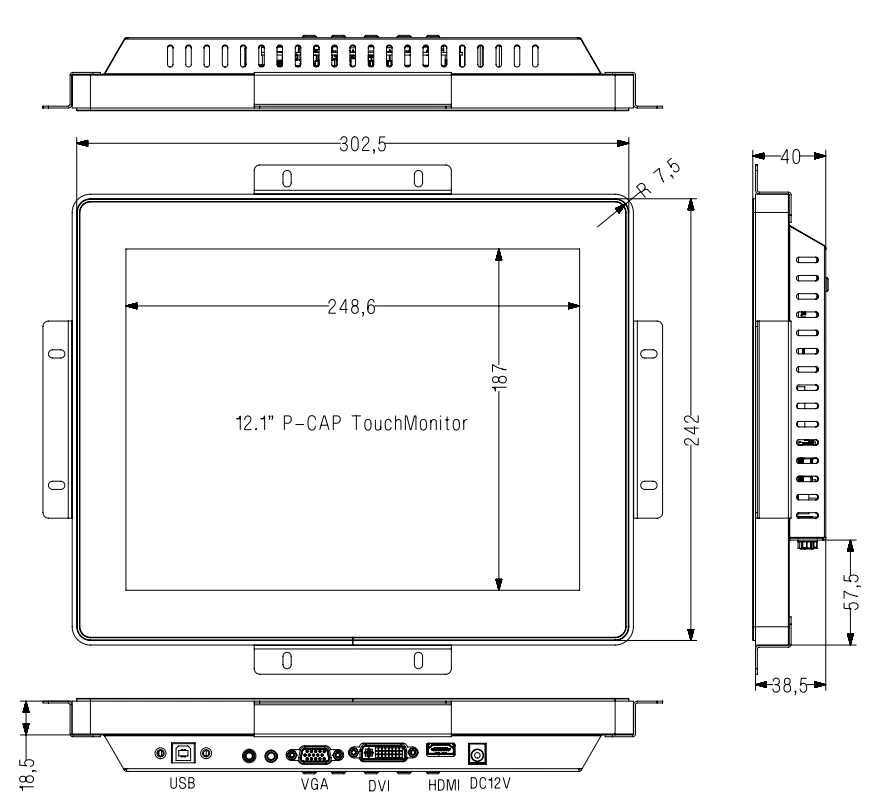 12.1 Inch LCD TFT Open Frame Capacitive Flat Touch Monitor