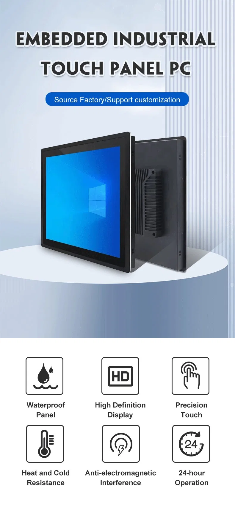 1024*768 15 Inch Capacitive Touch Screen 10 Points Embedded Mounted Dust Free Industrial Panel PC