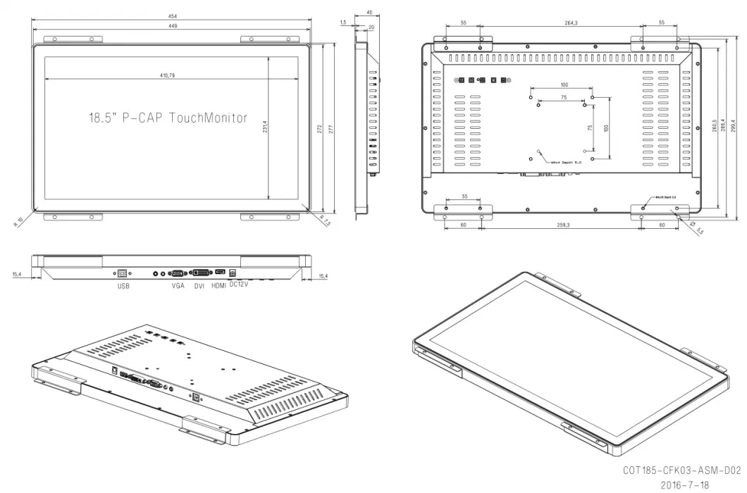 Open Frame 18.5&quot; Capacitive Touch Screen Monitor 18.5 Inch Flat Panel Waterproof Kiosk LCD Display Cjtouch