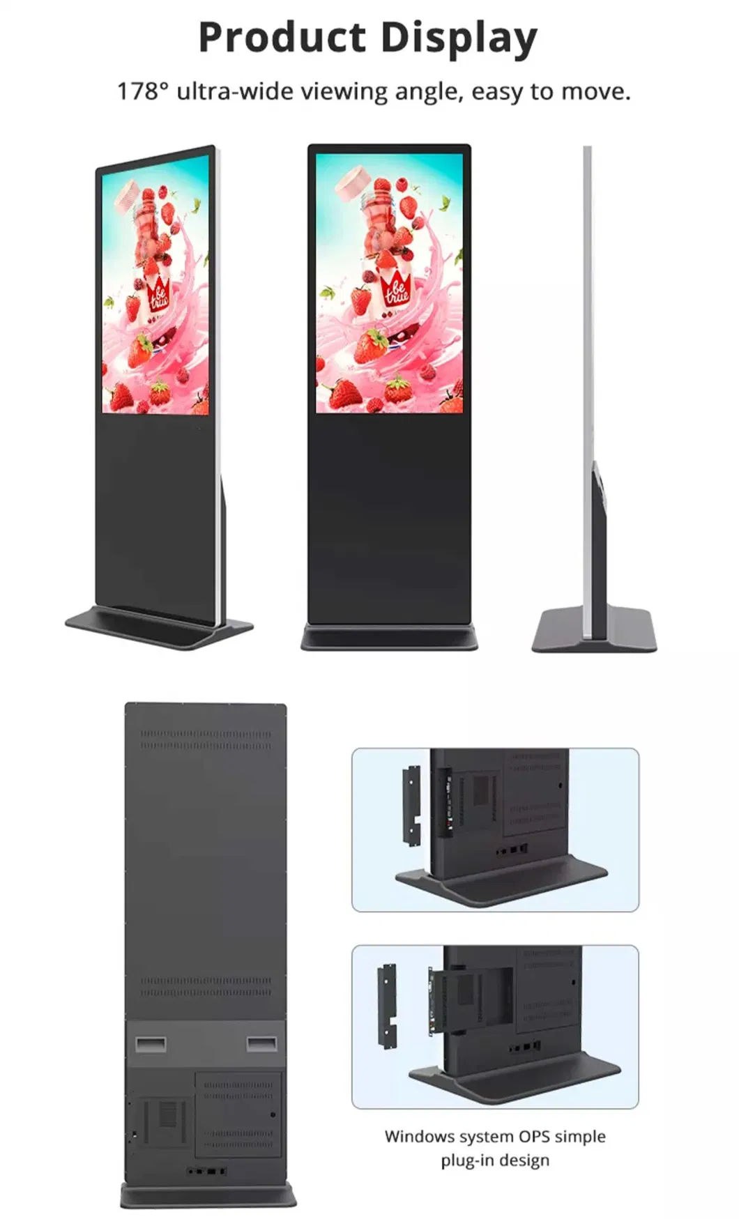 Floor Standing Advertising Kiosk 43 Inch Indoor Totem Touch Screen OEM TFT Digital Signage for LCD Advertisement Player