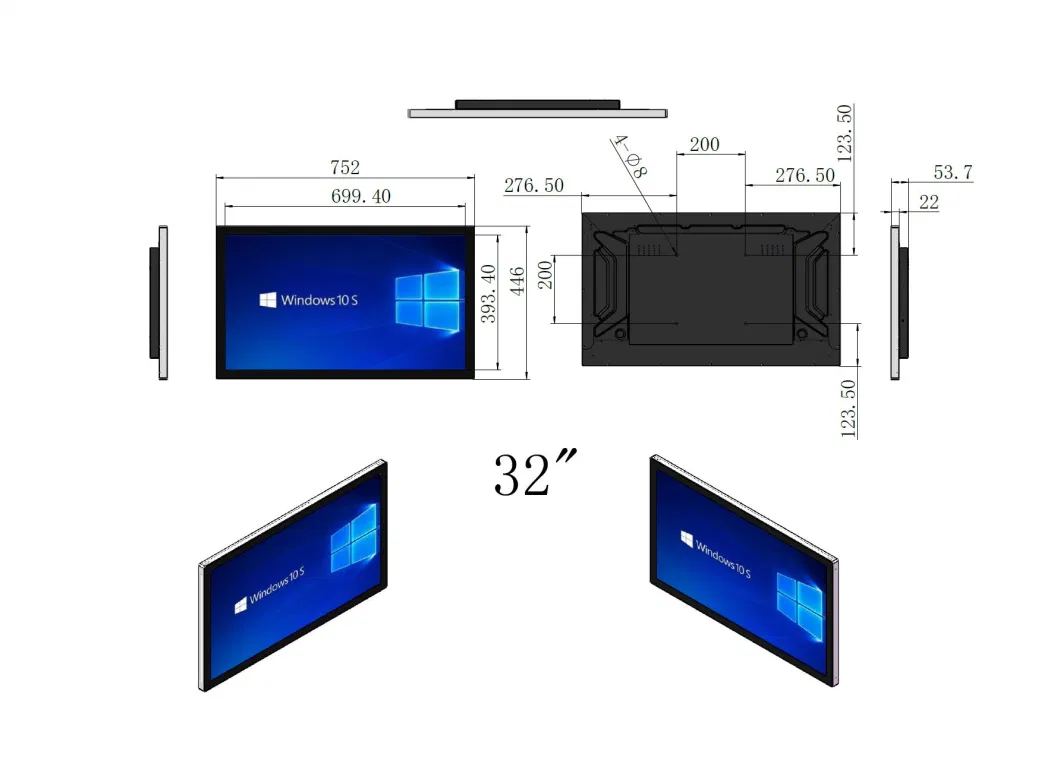 43 Inch Indoor Wall Mount Commercial Advertising LCD Display Digital Player Video Kiosk Capactive Touch Screen with Android or PC/ Windows System