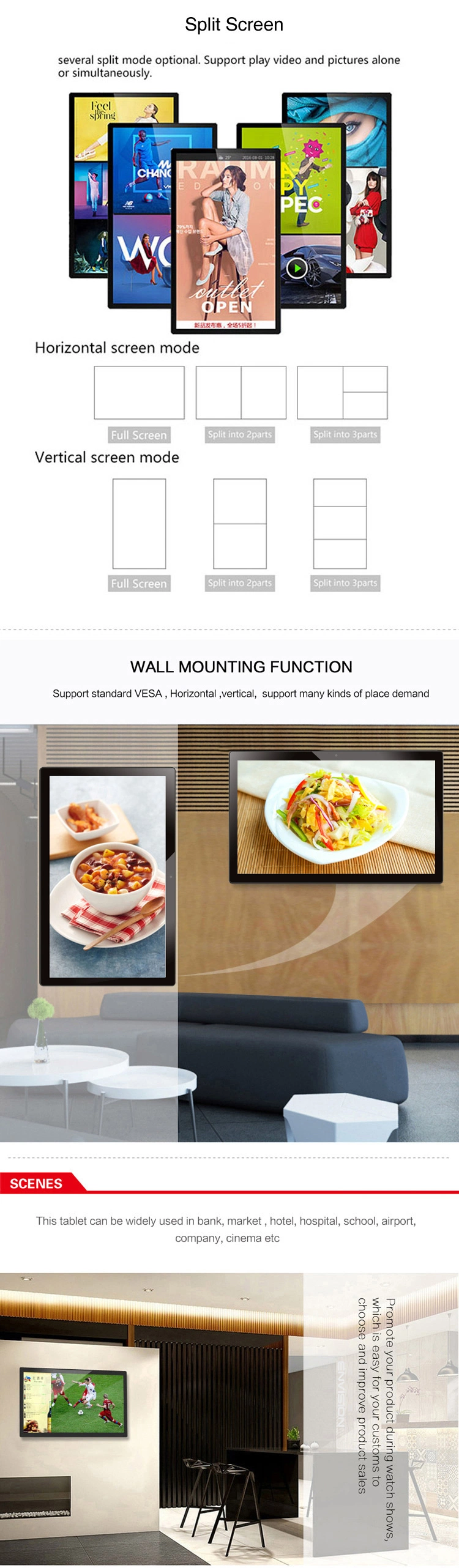 Indoor Android Wall Mount Large Digital Touch Screen All in One PC 32-55 Inch LCD Touch Screen