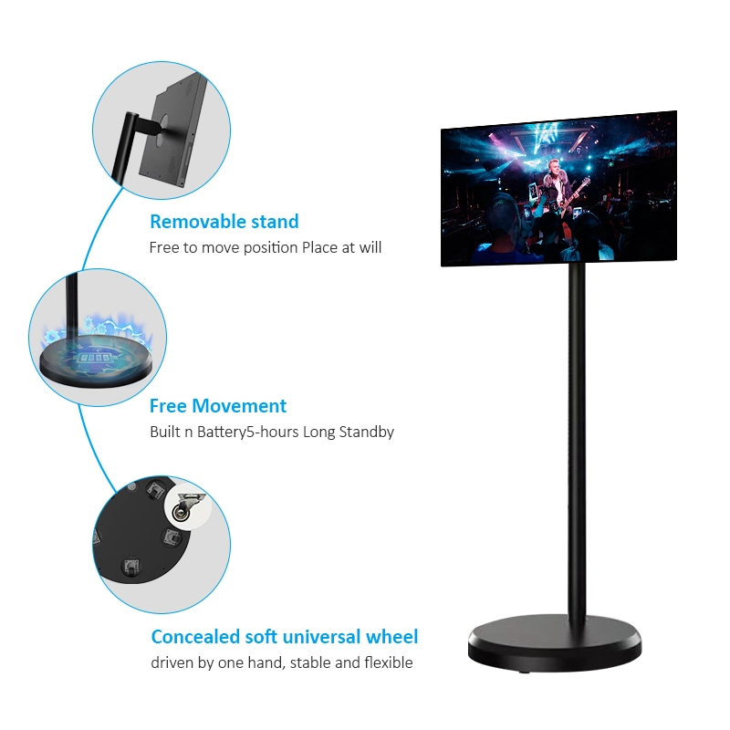 Touch Screen Advertising Monitor 21.5 27 32 Inch Movable Rechargeable LCD Standbyme Smart TV Stand by Me Standby Me