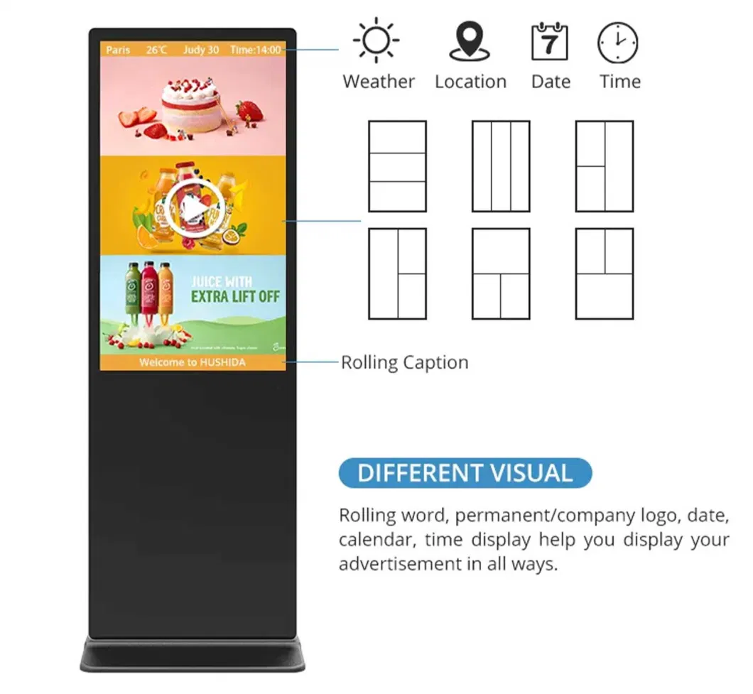 Floor Standing Advertising Kiosk 43 Inch Indoor Totem Touch Screen OEM TFT Digital Signage for LCD Advertisement Player